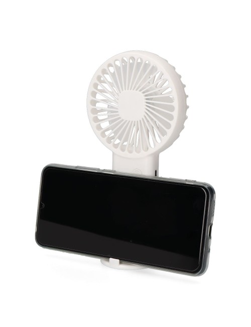 Ventilador de mano con base extraible y soporte para smartphone, 9 x 3 x 18 cm
