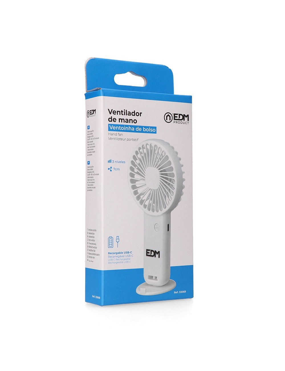 Ventilador de mano con base extraible y soporte para smartphone, 9 x 3 x 18 cm