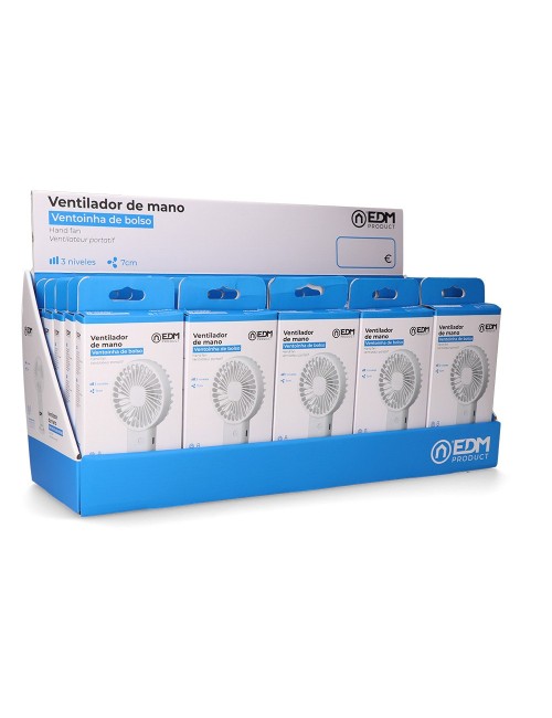 Ventilador de mano con base extraible y soporte para smartphone, 9 x 3 x 18 cm