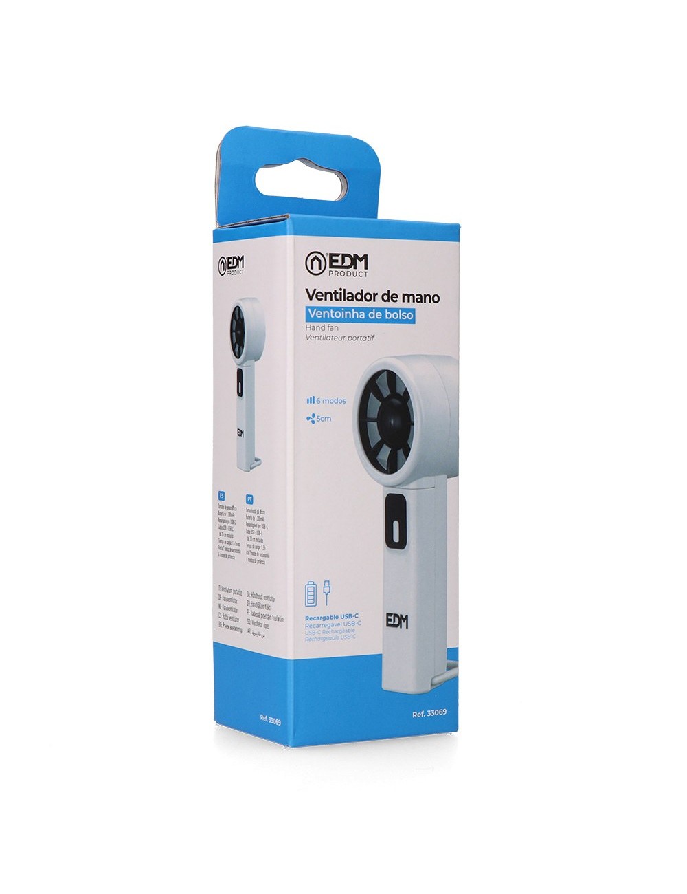 Ventilador de mano digital recargable, 6 x 18,5 cm