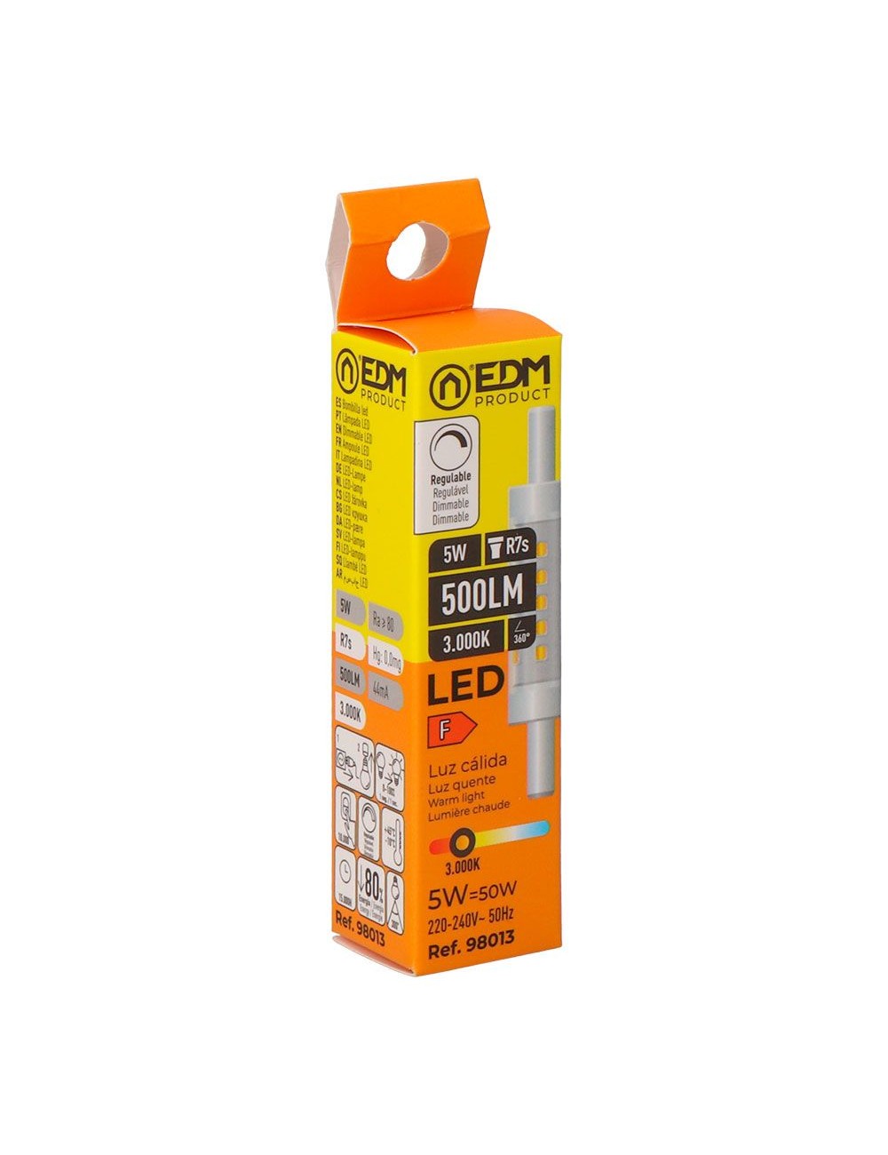 Bombilla lineal led 78 mm, r7s, 5 w, 500 lm, 3000 k, luz cálida, regulable, ø15 x 78 mm