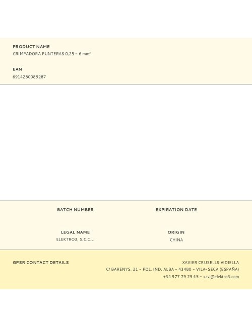 Crimpadora punteras electricas, prensado hexagonal 175 mm, 0,25 - 06,00 mm