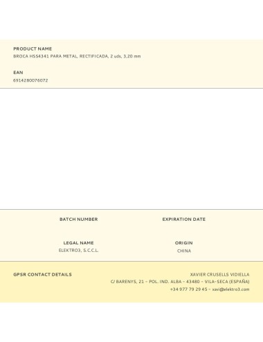 Broca para metal hss4341, rectificada, ø3,20 x 65,00 mm, 2 uds