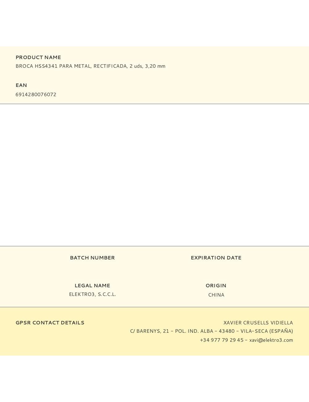 Broca para metal hss4341, rectificada, ø3,20 x 65,00 mm, 2 uds