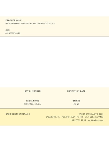 Broca para metal hss4341, rectificada, ø7,50 x 109,00 mm