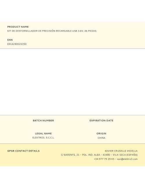 Kit destornillador de precisión recargable 3,6 v usb, 26 accesorios