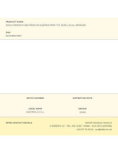 Disco láminas plano óxido de aluminio t27, ø100 x 16 mm, grano 80