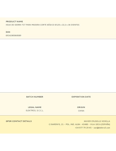 Disco de sierra circular tct para madera, basic, ø125 x 22,2 mm x 36 dientes