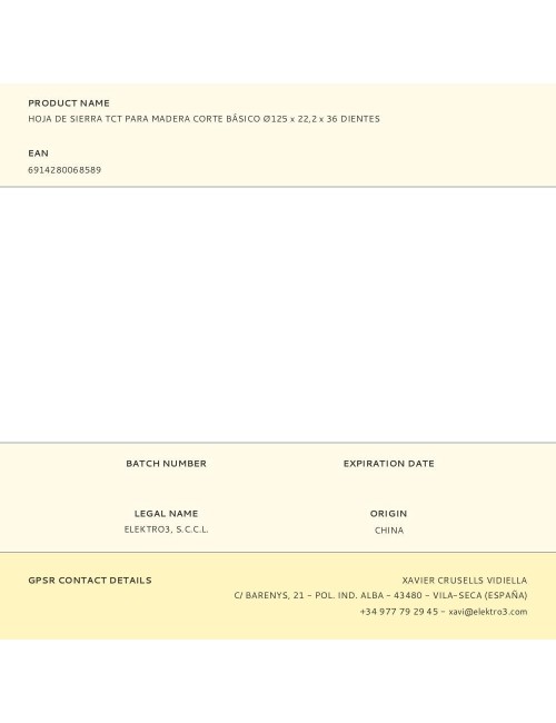 Disco de sierra circular tct para madera, basic, ø125 x 22,2 mm x 36 dientes