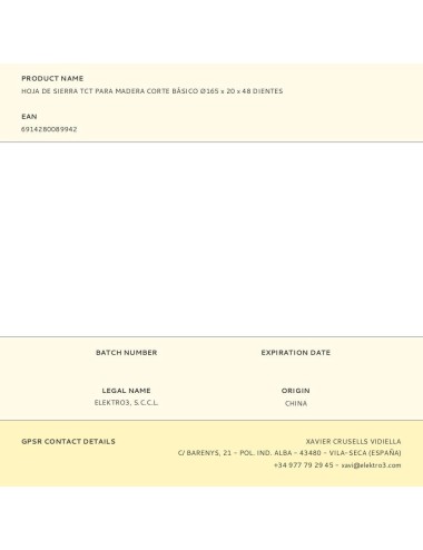 Disco de sierra circular tct para madera, basic, ø165 x 20 mm x 48 dientes