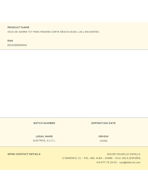 Disco de sierra circular tct para madera, basic, ø165 x 20 mm x 48 dientes