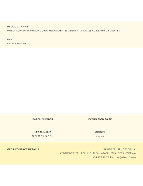 Muela copa diamantada segmentada 18 dientes profi ø115 x 22,2 mm