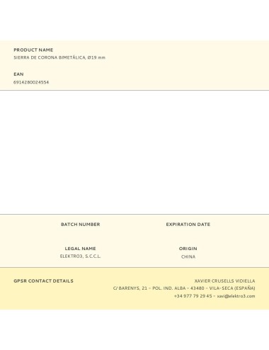 Sierra de corona bimetálica, ø19 mm