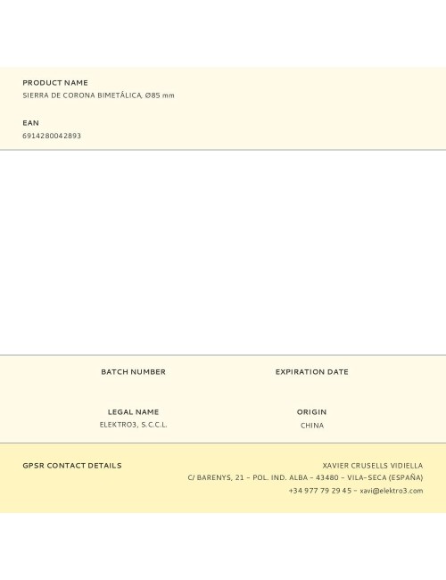 Sierra de corona bimetálica, ø85 mm