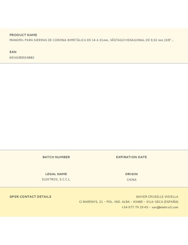 Mandril para sierras de corona bimetálica de 14 a 30 mm, vástago hexagonal de 9,5 mm 3/8 pulg