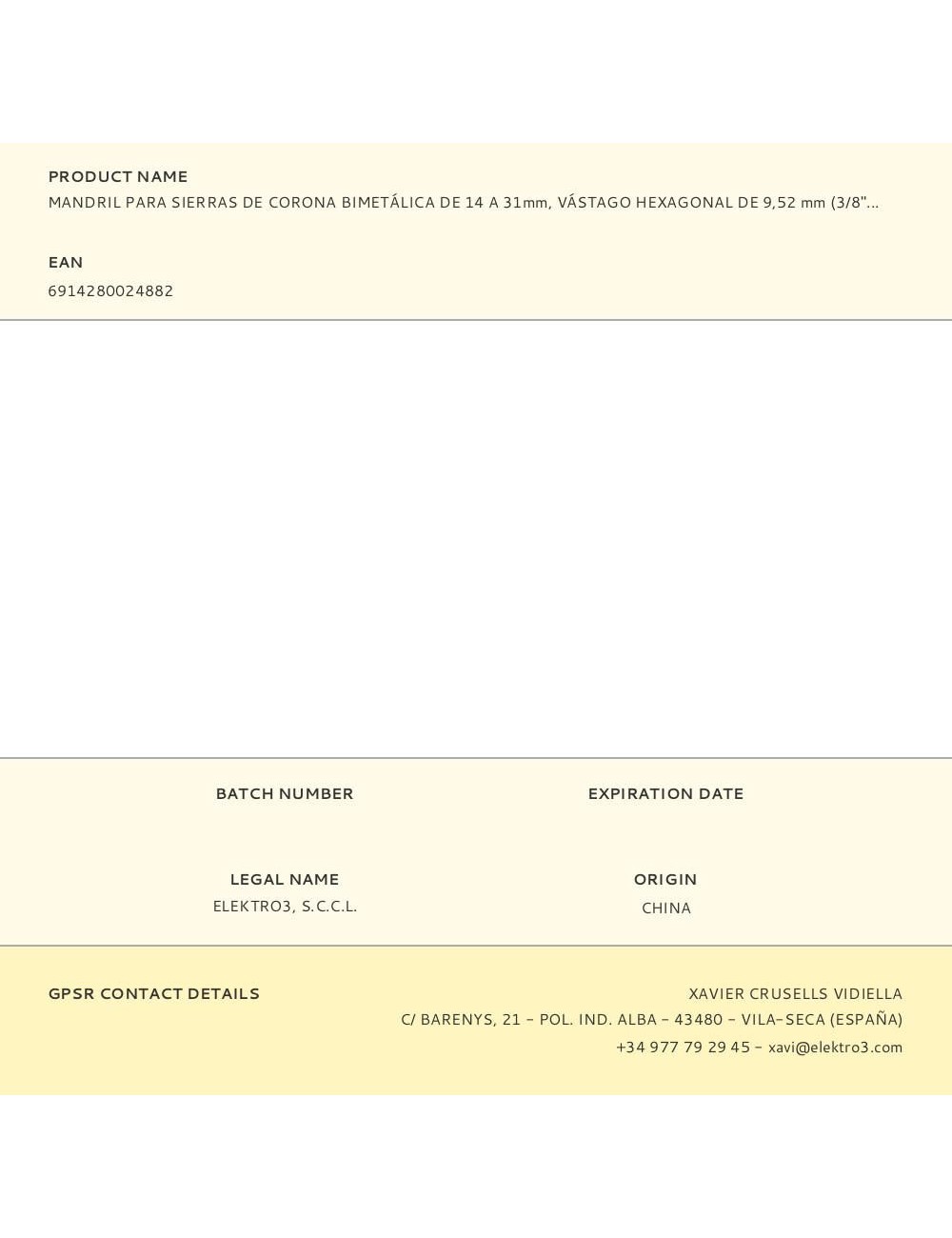 Mandril para sierras de corona bimetálica de 14 a 30 mm, vástago hexagonal de 9,5 mm 3/8 pulg