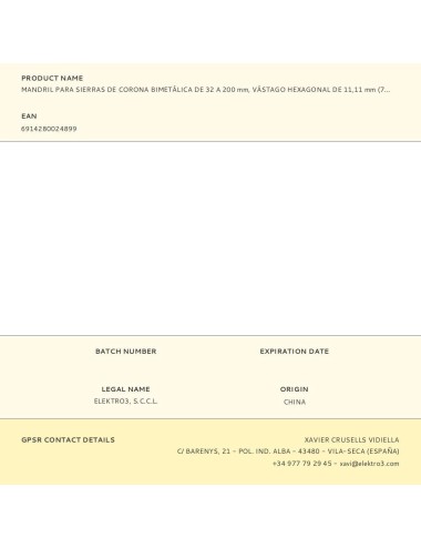 Mandril para sierras de corona bimetálica de 32 a 200 mm, vástago hexagonal de 11 mm - 7/16 pulg