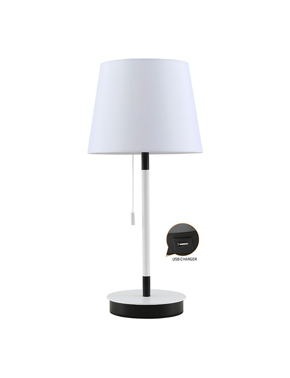 Lámpara de mesa, e27, blanca/negra, con cargador usb, ø235 x 505 mm