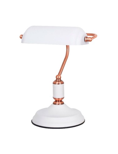 Lámpara de mesa, e27, tipo banquero, blanca+cobre, base ø185 mm, 260 x 195 x 345 mm