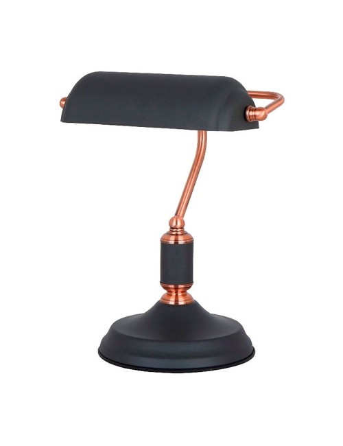Lámpara de mesa, e27, tipo banquero, negra+cobre, base ø185 mm, 260 x 195 x 345 mm