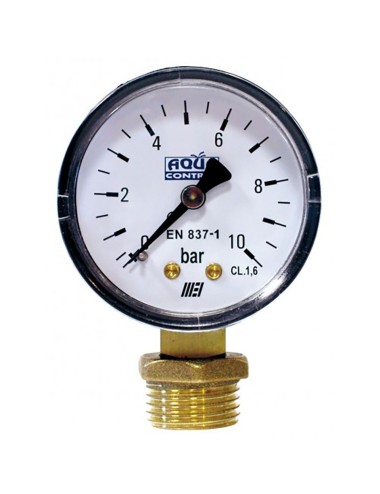 Manómetro para presión de agua 0-10 bares, conexión ¼ pulg. - ½ pulg