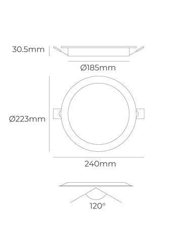 Downlight led empotrable, redondo, 18 w, 3cct, 1820 lm, marco blanco, ø22,3 cm