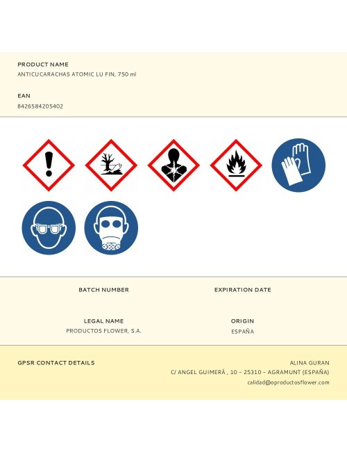 Insecticida anticucarachas atomic lu, fin, pistola pulverizadora, 750 ml