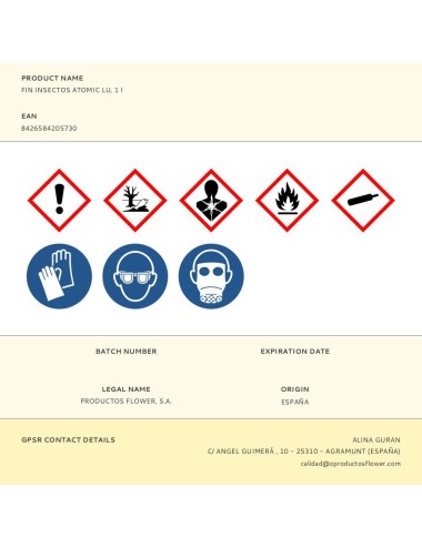 Insecticida atomic lu, fin, rastreros y voladores, pistola pulverizadora, 1 l