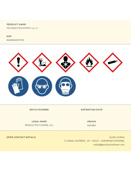 Insecticida atomic lu, fin, rastreros y voladores, pistola pulverizadora, 1 l