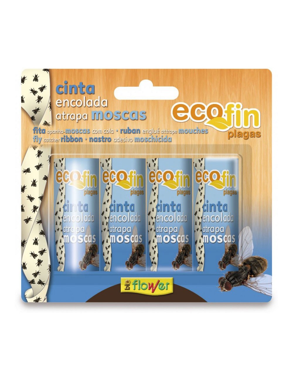 Cinta encolada atrapa moscas, fin, blíster 4 uds