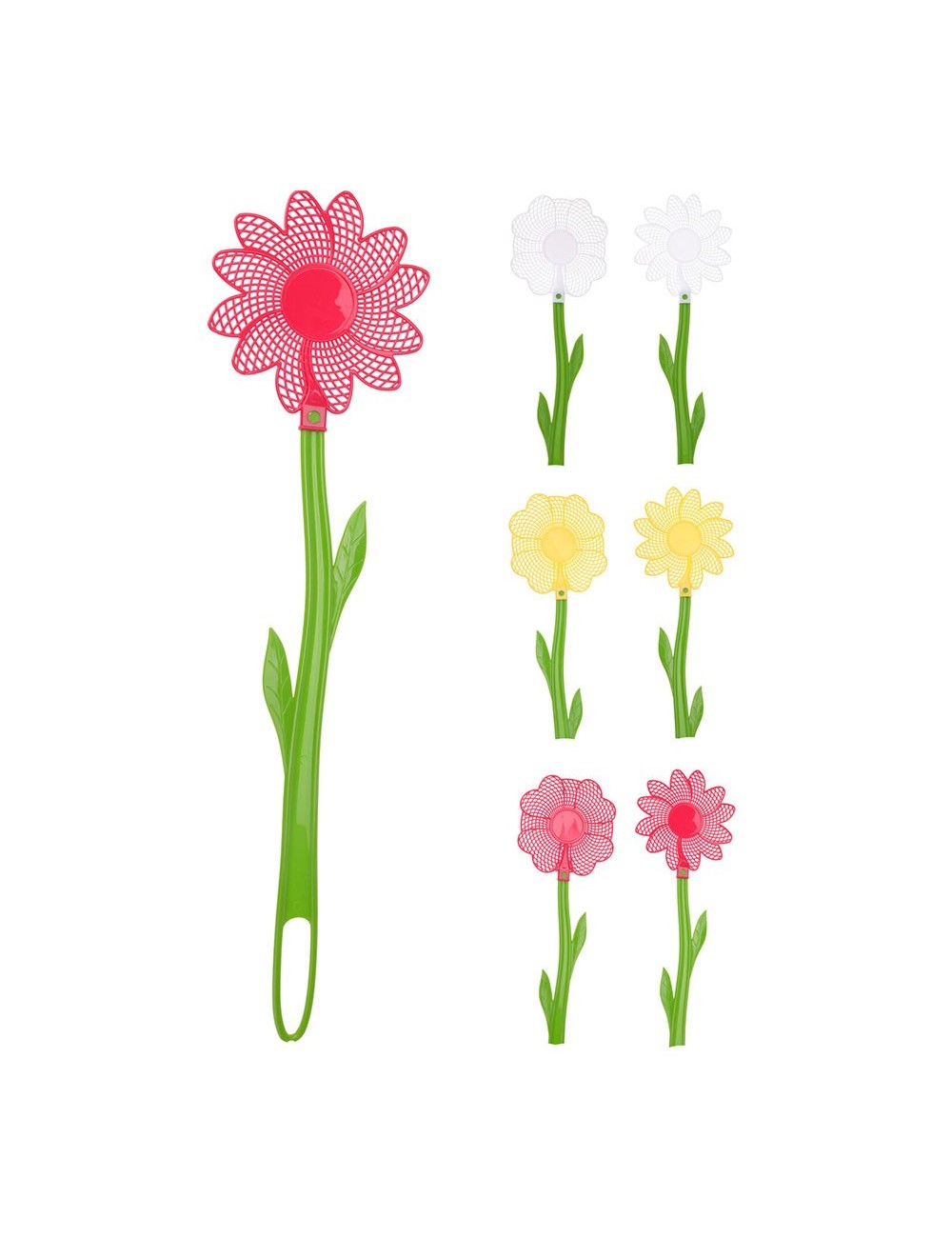 Pala matamoscas con forma de flor, modelos/colores surtidos, ø12 x 47 cm