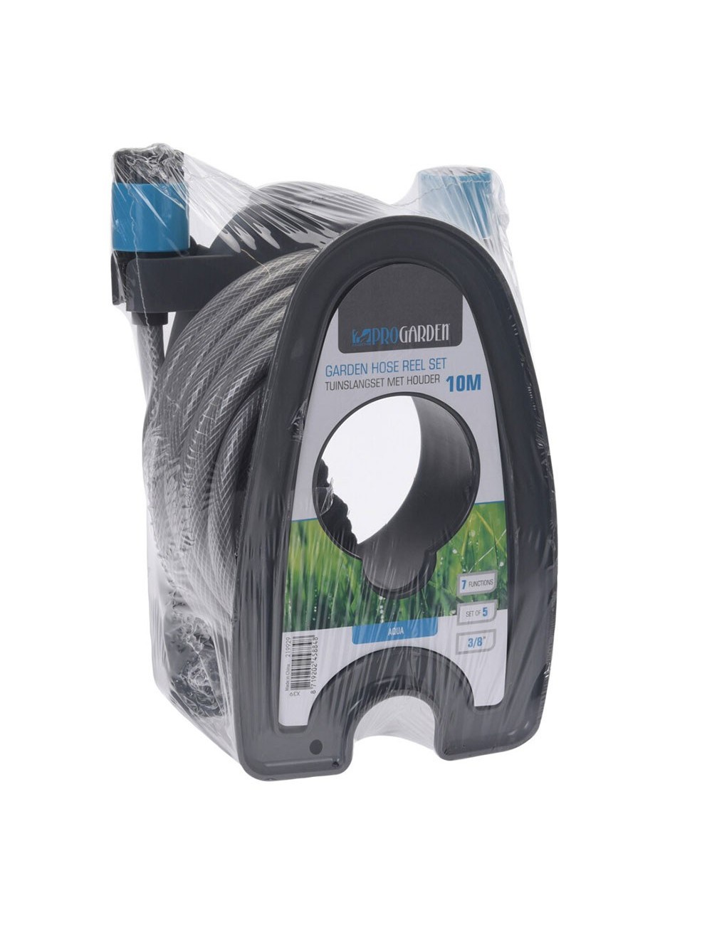 Manguera de jardín 3/8 pulg. 10 m con pistola y soporte de pared, 18,5 x 14 x 24,5 cm