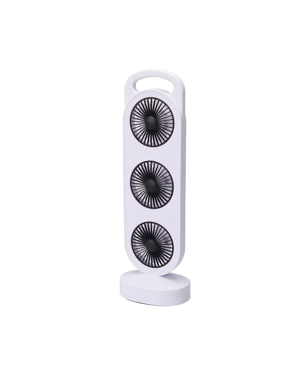 Ventilador de sobremesa recargable blanco y negro, 3 velocidades, 36,5 x 12 x 8,3 cm