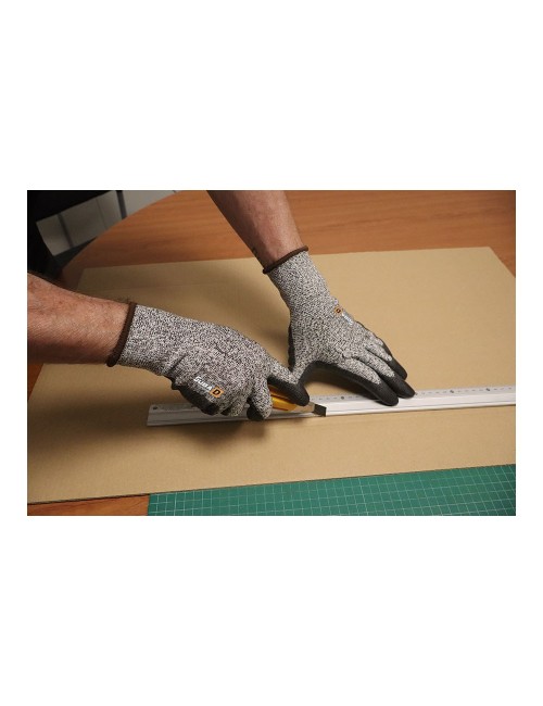 Guante de poliéster / elastano palma poliuretano, resistente al corte, t-8