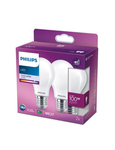 Bombilla estándar led e27, 10,5 w, 1521 lm, 4000k, luz día, 2 uds