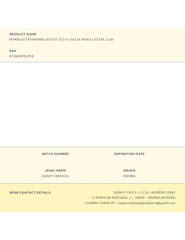 Bombilla estándar led e27, 10,5 w, 1521 lm, 4000k, luz día, 2 uds