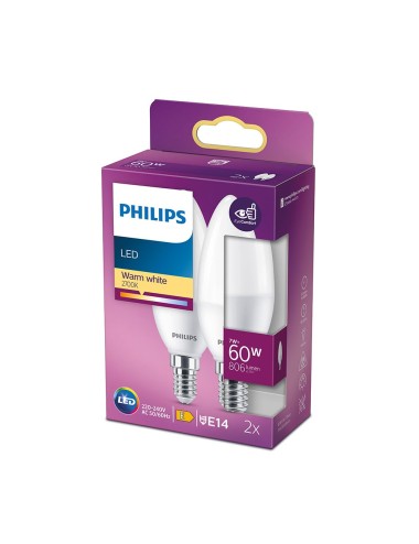 Bombilla vela led e14, 7w, 806 lm, 2700 k, luz cálida, 2 uds