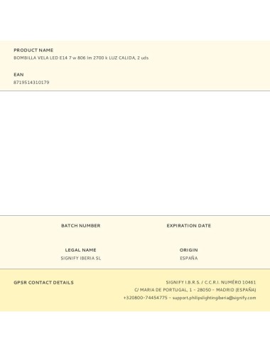 Bombilla vela led e14, 7w, 806 lm, 2700 k, luz cálida, 2 uds