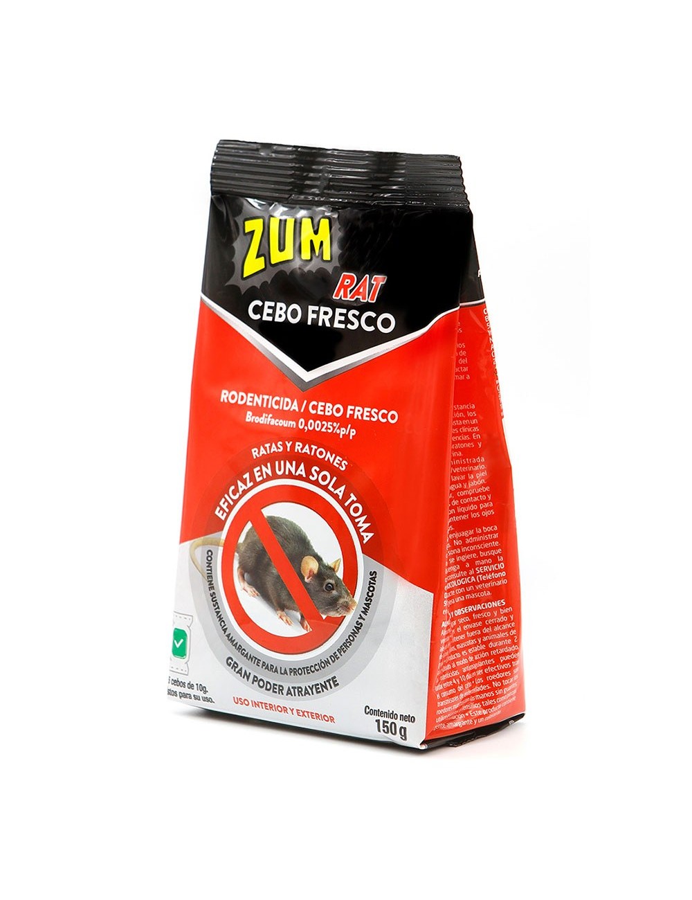 Cebo rodenticida fresco para ratas y ratones, 150 g