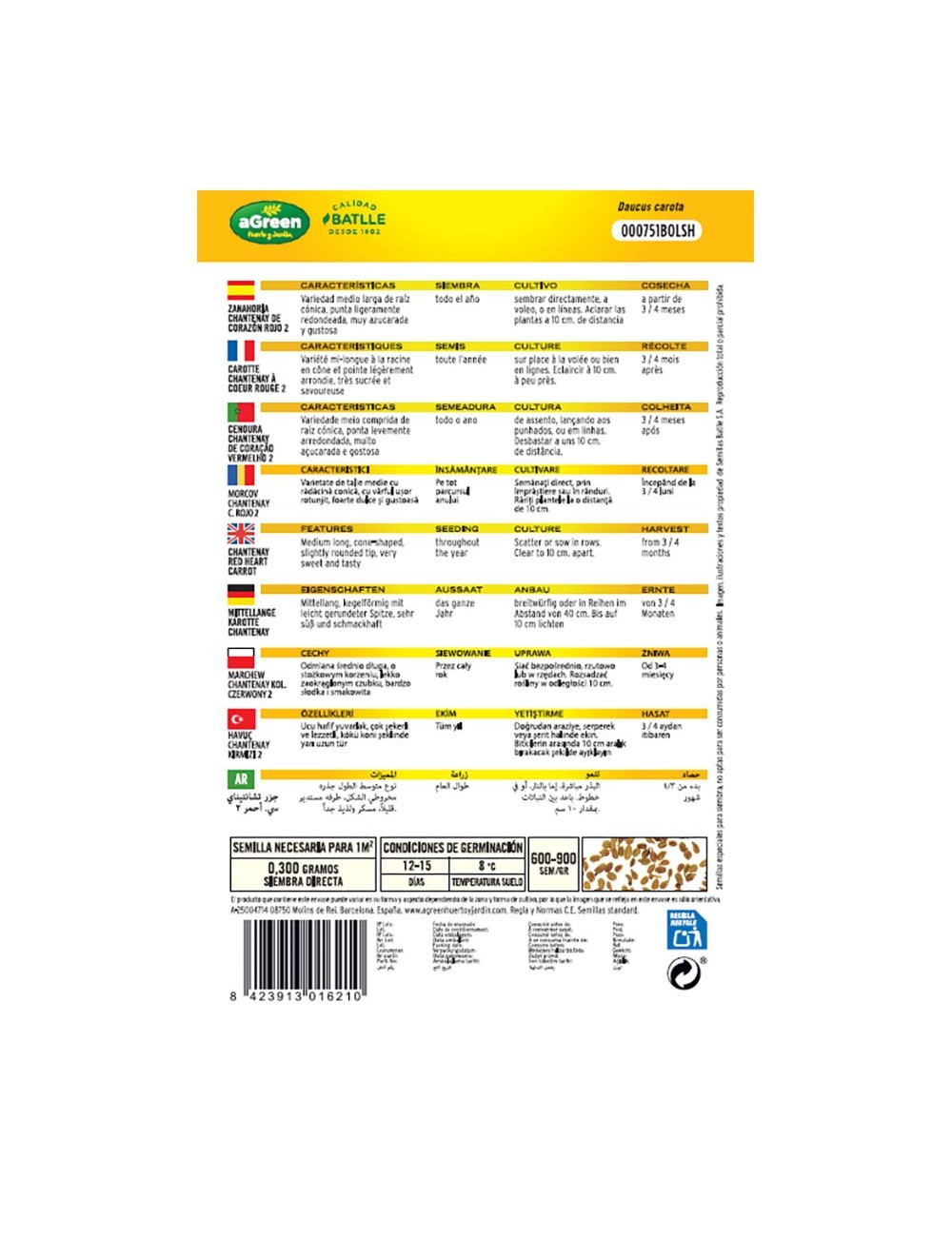 Sobre con semillas de zanahoria chantenay corazón rojo 2