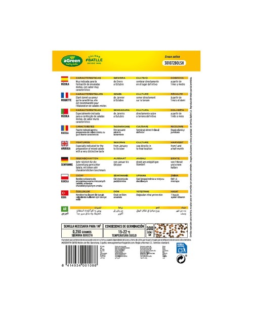 Sobre con semillas de rúcula