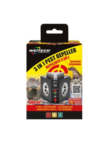 Repelente 3 en 1 para roedores, ultrasónico, 11 x 9,5 x 9,5 cm