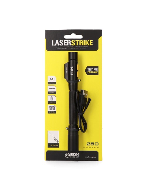 Linterna led/puntero laserstrike, tipo pluma, recargable, 250 lm