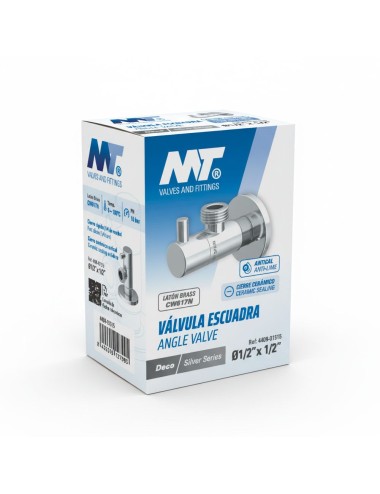 Válvula escuadra modelo deco con mando redondo, silver, ½ x 3/8 pulg