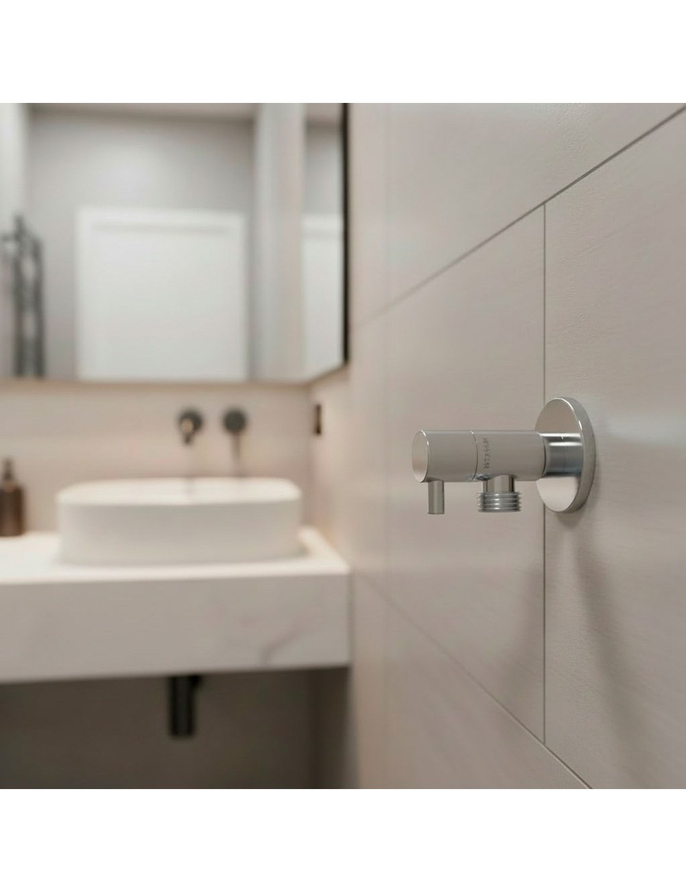 Válvula escuadra modelo deco con mando redondo, silver, ½ x 3/8 pulg