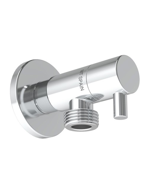 Válvula escuadra modelo deco con mando redondo, silver, ½ x ½ pulg