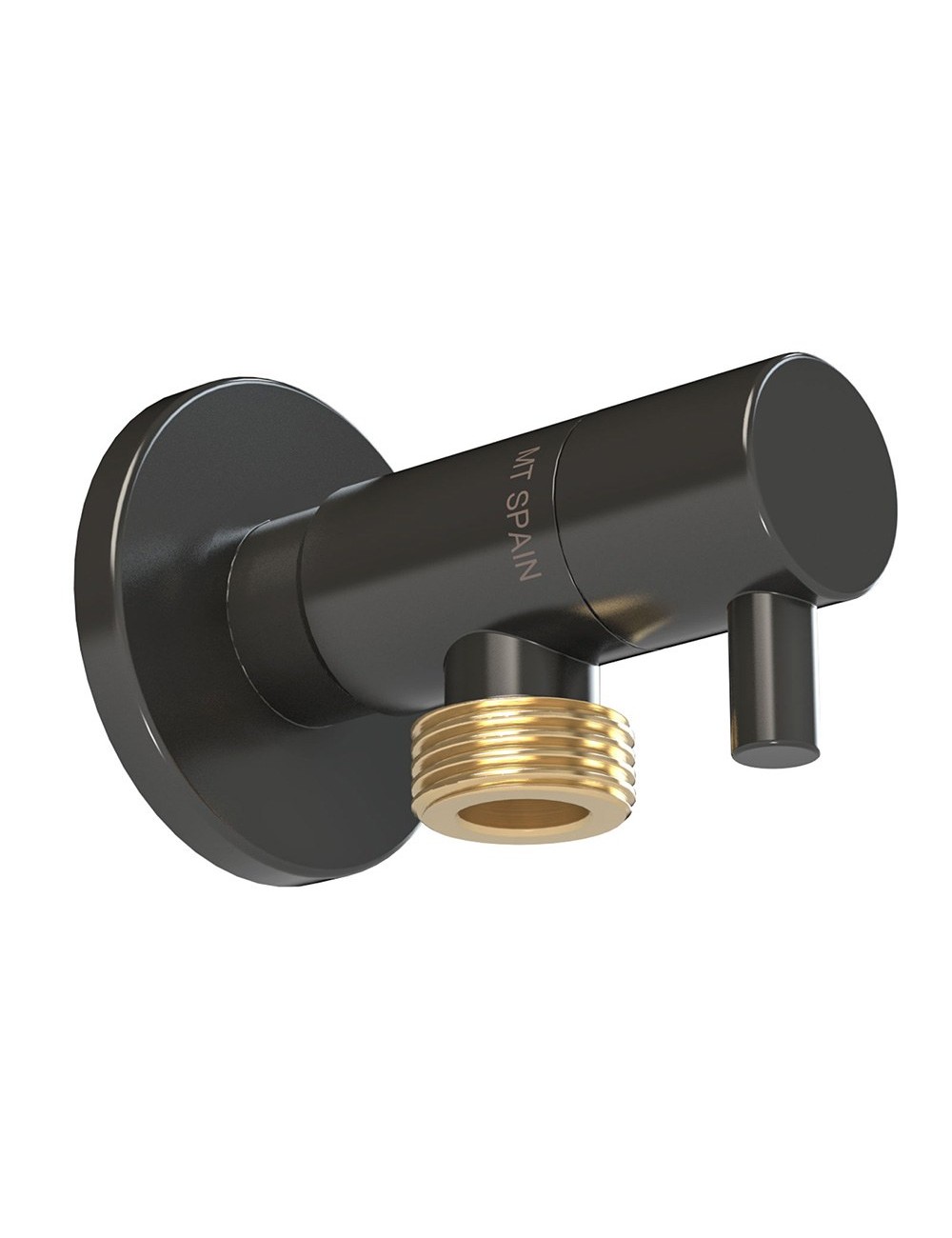 Válvula escuadra modelo deco con mando redondo, negro, ½ x 3/8 pulg