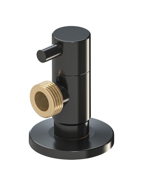 Válvula escuadra modelo deco con mando redondo, negro, ½ x ½ pulg