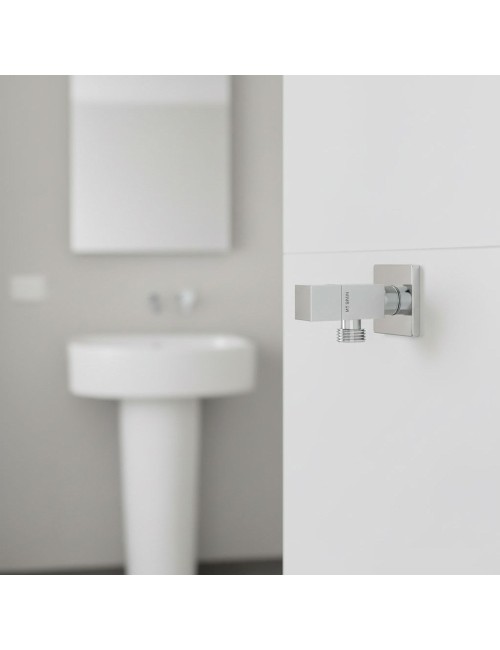 Válvula escuadra modelo deco con mando cuadrado, silver, ½ x ½ pulg