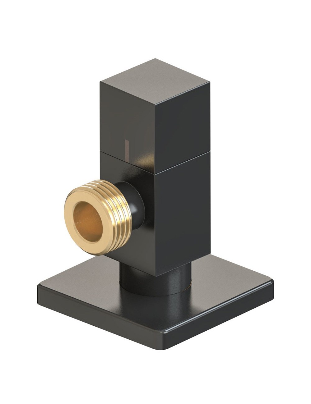 Válvula escuadra modelo deco con mando cuadrado, negro, ½ x 3/8 pulg